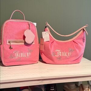 Juicy Couture Pink Terry Cloth Backpack & Hobo Bag Set